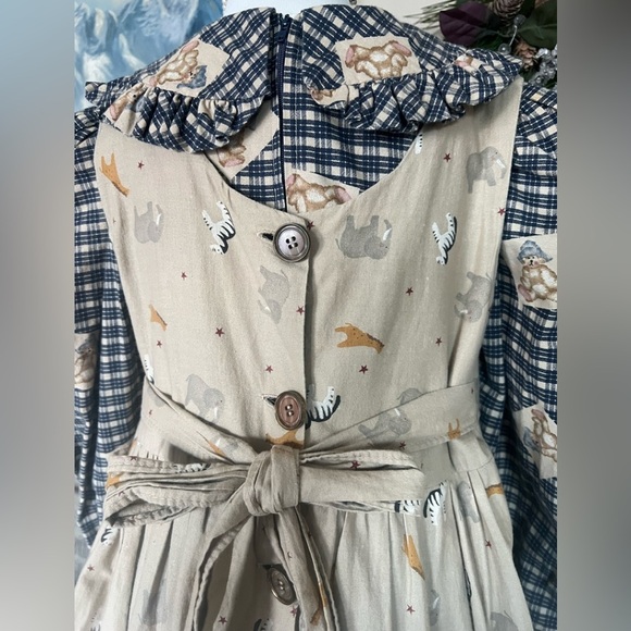 💙 Original Daisy Kingdom Noah’s Ark Animal Crackers 2- Pc Pinafore Apron Dress - Picture 6 of 11